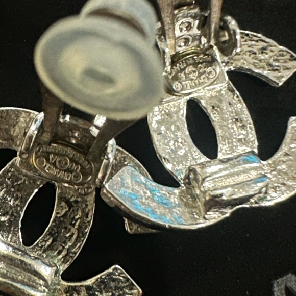 CHANEL Silver Logo Earrings